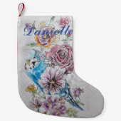 Blauwe boedgie Red Rose Floral Name Stocking Kleine Kerstsok (Voorkant)