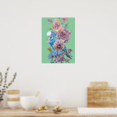 Blauwe boedgie Red Rose Green Waterverf art Poster (Keuken)