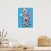 Blauwe boedgie Red Rose Pastel Waterverf art Poste Poster (Keuken)