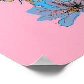 Blauwe boedgie Red Rose Roze Waterverf kunst Poste Poster (Hoek)