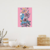 Blauwe boedgie Red Rose Roze Waterverf kunst Poste Poster (Keuken)