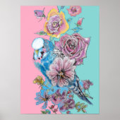 Blauwe boedgie Red Rose Roze Waterverf kunst Poste Poster (Voorkant)