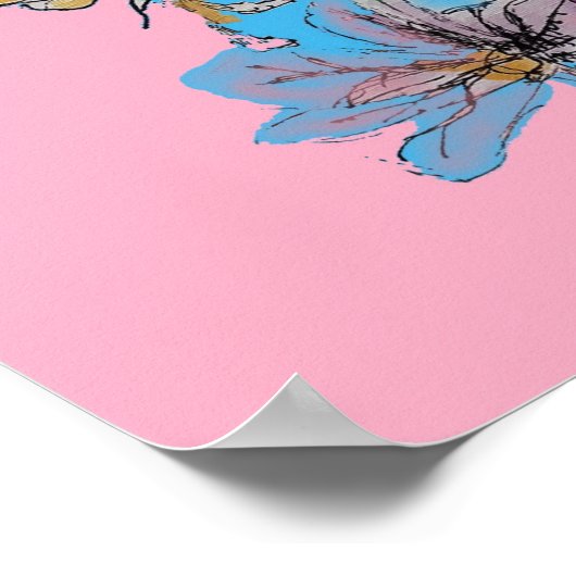 Blauwe boedgie Red Rose Roze Waterverf kunst Poste Poster (Hoek)