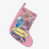 Blauwe boedgie Roos Floral Kerstmis stoppen Kleine Kerstsok (Voorkant (Hangend))