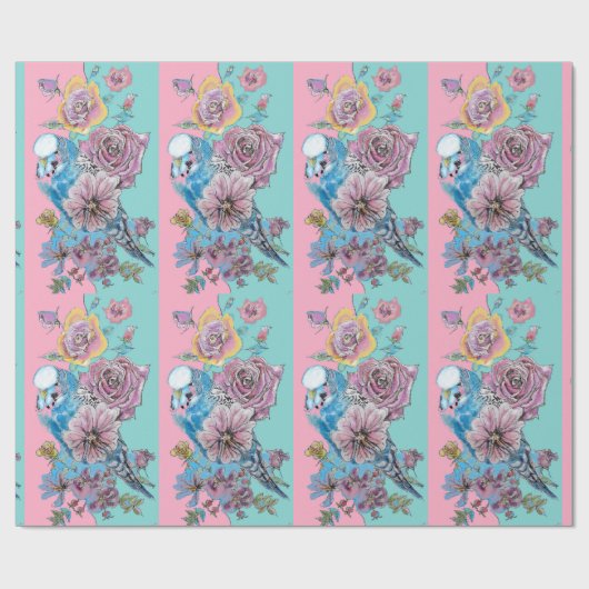 Blauwe boedgie Rozen kunstbloemen Budgies Parrot R Cadeaupapier (Vlak)