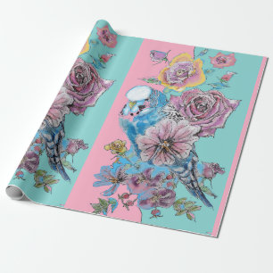 Blauwe boedgie Rozen Waterverf bloemen Cadeaupapier