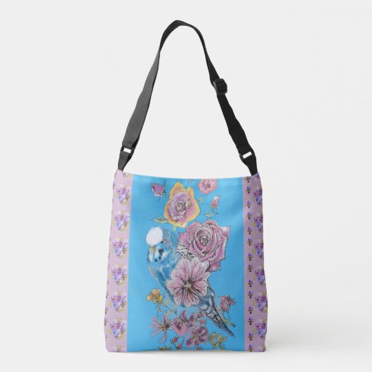 Blauwe boedgie Waterverf floral Dames Art Canvas t Crossbody Tas (Achterkant)