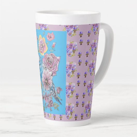 Blauwe boedgie Waterverf florale Dames latte Mok (Rechterhoek)