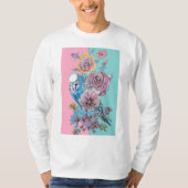 Blauwe boedgie Waterverf Rode rozen bloemen T-shirt (Voorkant)