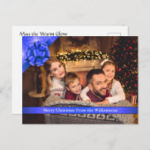 Blauwe boeg met kerstfoto met lint feestdagenkaart (Voorkant / Achterkant)