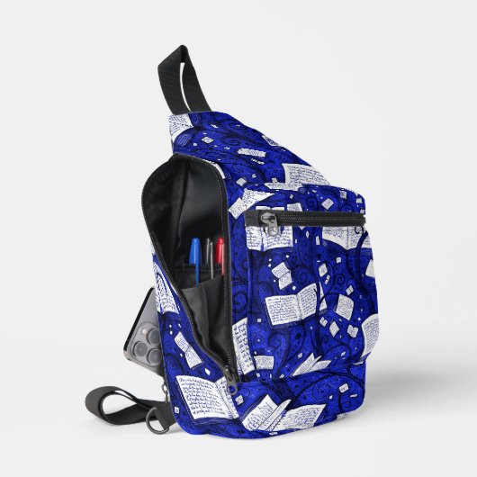 Blauwe boeken achtergrond sling bag (Open)