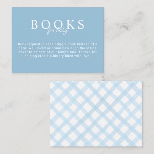 Blauwe Boeken voor Baby shower Kaart met Gingham B (Voorkant / Achterkant)