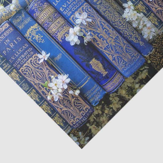 Blauwe boekencellen en bloesems tissuepapier (Detail)