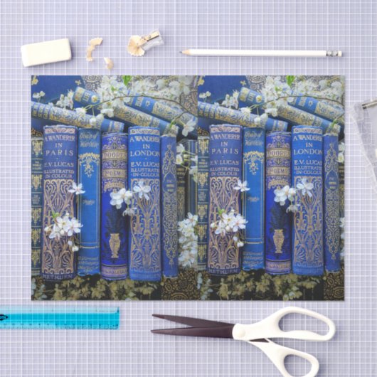 Blauwe boekencellen en bloesems tissuepapier (Craft)