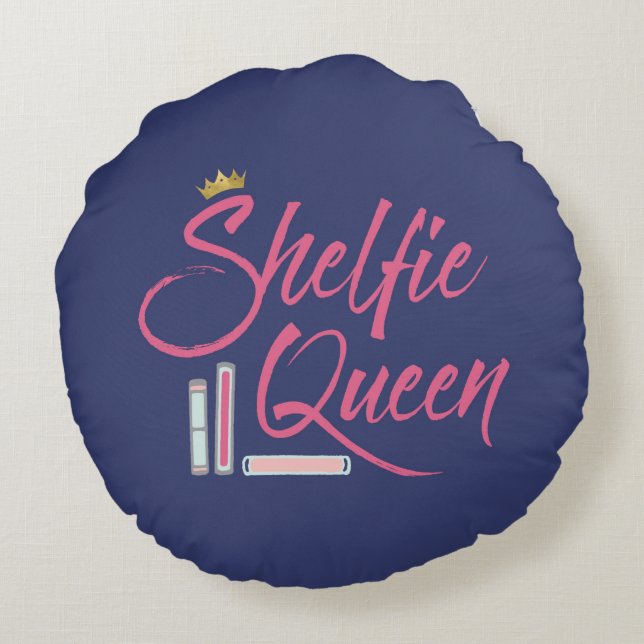 Blauwe Boekenliefhebber Shelfie Queen Gooi Rond Kussen (Achterkant)