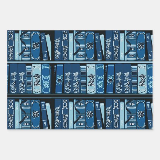 Blauwe boekenplanken  boeken inpakpapier vel (Voorkant)