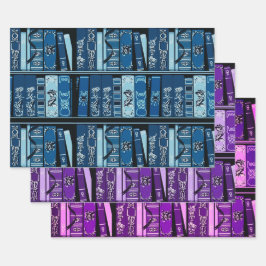 Blauwe boekenplanken boeken inpakpapier vel