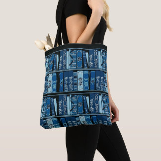 Blauwe boekenplanken boeken tote bag