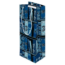 Blauwe boekenplanken boeken wijn cadeautas