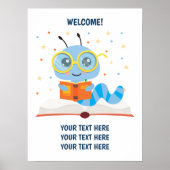 Blauwe Boekenwurm Thema Poster (Voorkant)