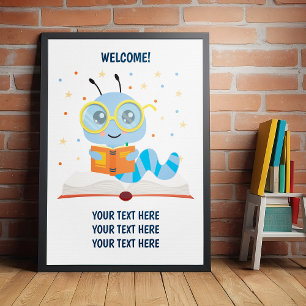 Blauwe Boekenwurm Thema Poster