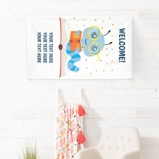 Blauwe boekworm thema banner (Insitu)