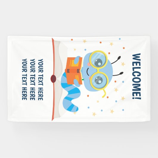 Blauwe boekworm thema banner (Horizontaal)
