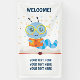 Blauwe boekworm thema banner