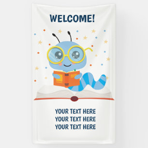 Blauwe boekworm thema banner