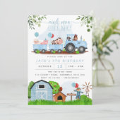 Blauwe Boerderij Barnyard Animals Birthday Invitat Kaart (Staand voorkant)