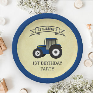 Blauwe Boerderij Tractor Kinderverjaardagsfeestje Papieren Bordje
