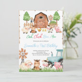 Blauwe boerderijdieren verjaardagsfeestje kaart (Staand voorkant)