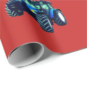 Blauwe Boerderijen trekkers op rood kerstpapier Cadeaupapier (Rol Hoek)