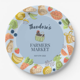 Blauwe Boerenmarkt Verjaardag Fruit & Groenten Papieren Bordje