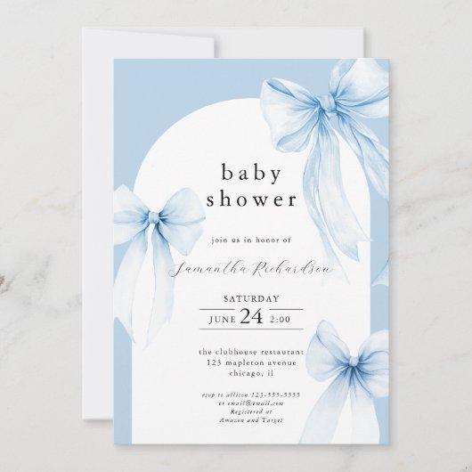 Blauwe bogen moderne boogjongen baby shower bespre kaart (Voorkant)