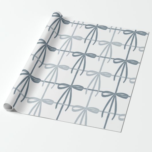 Blauwe bogen | Preppy | Kerstmis of Hanukkah Cadeaupapier (Uitgerold)