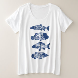 Blauwe Boheemse bloemengekleurde vis Grote Maat T-shirt