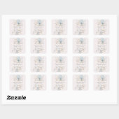 Blauwe Boheemse Pastel Floral Vierkante Sticker (Vel)
