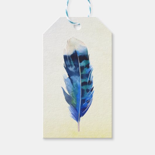 Blauwe Boheemse Vogel's Feather Gift Labels Cadeaulabel (Voorkant)