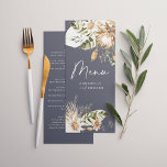 Blauwe bohemiene botanische moderne elegante bladb menu<br><div class="desc">Navy blue bohemen botanisch modern elegant foliage,  stijlvolle trouwdag van het menu van kantoorbenodigdheden. Mooie handgedrukte gedroogde botanische florale waterverven en scripttekst. Modern op het gebied van trendontwerp.</div>