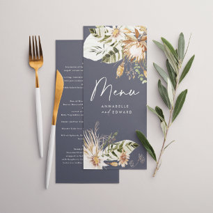 Blauwe bohemiene botanische moderne elegante bladb menu