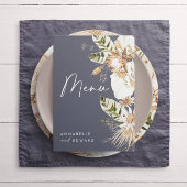 Blauwe bohemiene botanische moderne elegante bladb menu