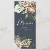 Blauwe bohemiene botanische moderne elegante bladb menu (Voorkant)