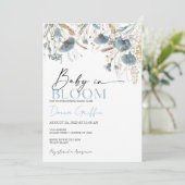 Blauwe Boho Baby In Bloom Uitnodiging (Staand voorkant)