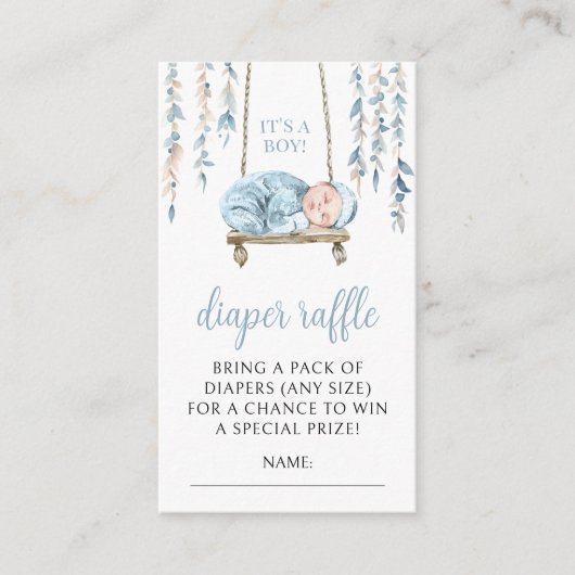 Blauwe boho baby jongen douche luier verloting kaa informatiekaartje (Voorkant)