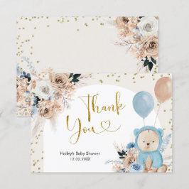 Blauwe Boho Beer Baby Shower Bedankkaart