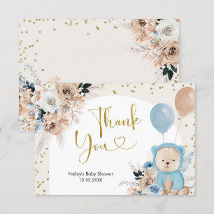 Blauwe Boho Beer Baby Shower Bedankkaart