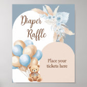 Blauwe Boho Beer ballon Baby shower luier Raffle Poster (Voorkant)