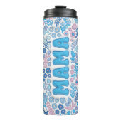 Blauwe Boho Bloemen 3D Opgeblazen Mama Thermosbeker (Voorkant)