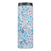 Blauwe Boho Bloemen 3D Opgeblazen Mama Thermosbeker (Achterkant)